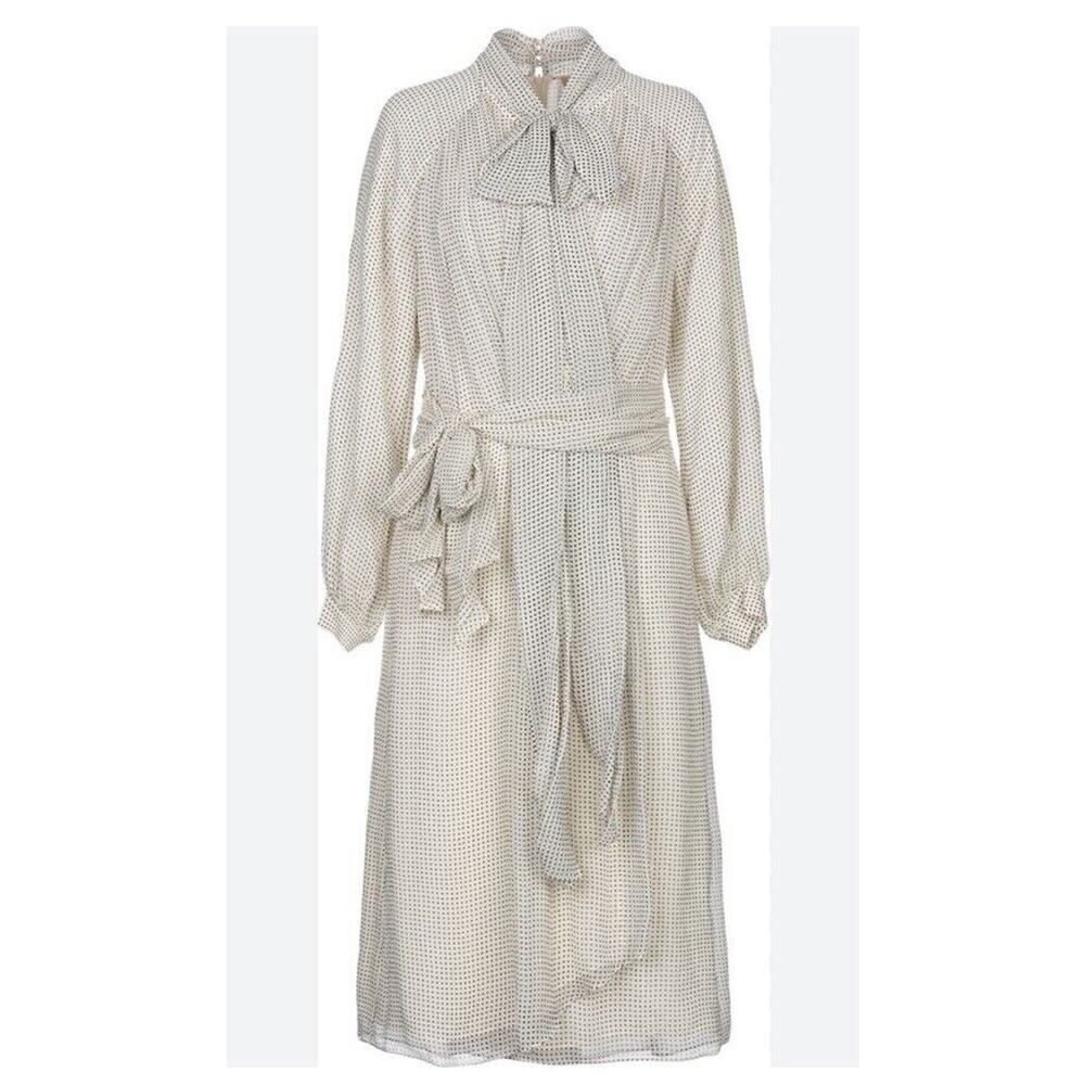 Burberry London England Dresse Silk Polka Dot bow neck sz 38 US 4